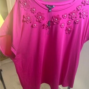 Fuchsia Floral Embellished Women's Top